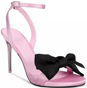 NWB AAJ By Aminah Women's Yahira Lucite Heel Bow Dress Sandals Pink/black Size 9